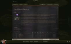 Details and history of the squadron plus the current roster including AI teamates and their status in the unit.